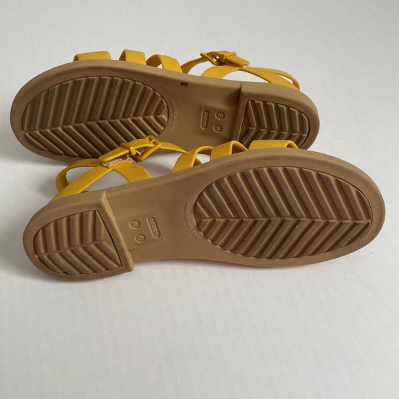 Crocs Tulum Strappy Sandals Size 6 Canary Yellow/Tan 206107 Adjustable Buckle - Picture 5 of 11